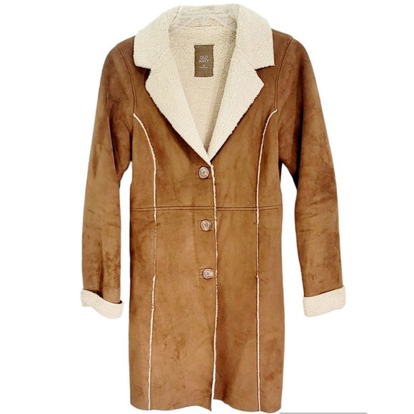 Old Navy Jackets & Blazers - Old Navy Womens Brown Faux Suede Sherpa Lined Trench Coat Jacket Size Medium